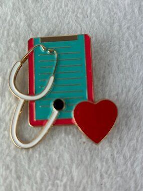 Red Heart and Stethoscope Pin Brooch for Women